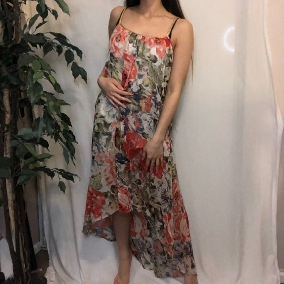 Flowy Comfortable Floral High Low Summer Dress with Braided Gold Straps - Picture 5 of 7